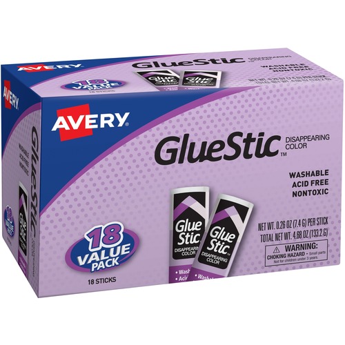 Avery® Glue Stic Disappearing Purple Color - 0.26 oz - 18 / Pack - Purple
