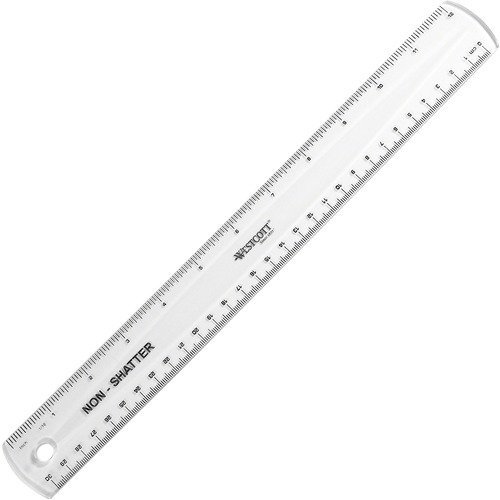 Westcott 12" Shatterproof Ruler - 12" Length - 1/16 Graduations - Imperial, Metric Measuring System - Plastic - 1 Each - Clear