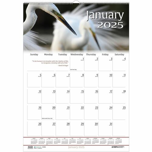 House of Doolittle Earthscapes Wildlife Monthly Wall Calendar - Julian Dates - Monthly - 12 Month - January 2024 - December 2024 - 1 Month Single Page Layout - 12" x 16 1/2" Sheet Size - 1.63" x 2" Block - Wire Bound - 1 Each