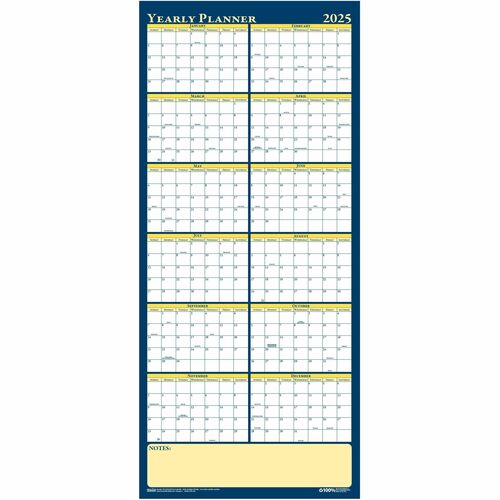 House of Doolittle Laminated Yearly Wall Planner - Julian Dates - Yearly - 12 Month - January 2024 - December 2024 - 60" x 26" Sheet Size - 2" x 1.75" , 1.63" x 2" Block - Paper - Erasable, Laminated - 1 Each
