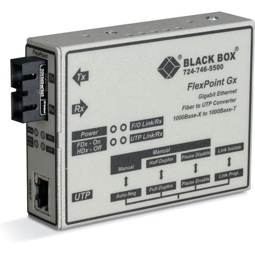 Black Box FlexPoint Gigabit Ethernet Media Converter - 1 x RJ-45 , 1 x LC - 1000Base-T, 1000Base-SX - External, Rack-mountable, Wall-mountable