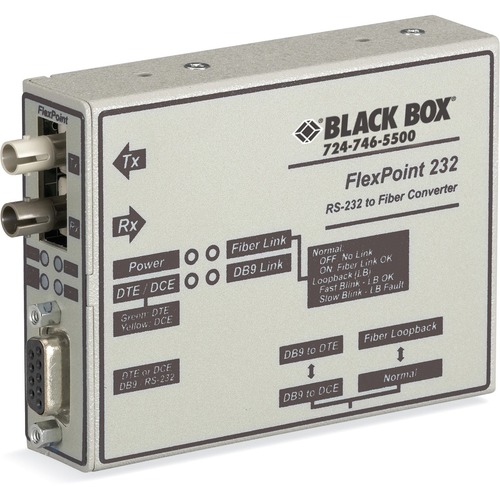 Black Box FlexPoint RS-232 to Fiber Converter - 1 x DB-9 RS-232 , 1 x ST Duplex - External, Rack-mountable