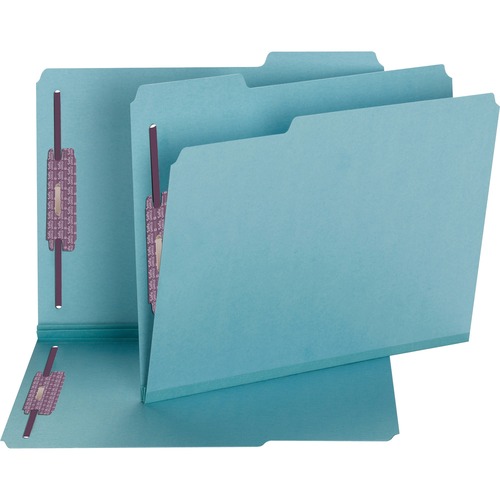 Smead Colored 1/3 Tab Cut Letter Recycled Fastener Folder - 8 1/2" x 11" - 2" Expansion - 2 x 2S Fastener(s) - 2" Fastener Capacity for Folder - Top Tab Location - Assorted Position Tab Position - Pressboard - Blue - 100% Recycled - 25 / Box