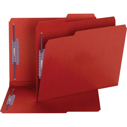 Smead Colored 1/3 Tab Cut Letter Recycled Fastener Folder - 8 1/2" x 11" - 2" Expansion - 2 x 2S Fastener(s) - 2" Fastener Capacity for Folder - Top Tab Location - Assorted Position Tab Position - Pressboard - Bright Red - 100% Recycled - 25 / Box