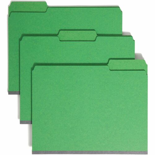 Smead Colored 1/3 Tab Cut Letter Recycled Fastener Folder - 8 1/2" x 11" - 2" Expansion - 2 x 2S Fastener(s) - 2" Fastener Capacity for Folder - Top Tab Location - Assorted Position Tab Position - Pressboard - Green - 100% Recycled - 25 / Box