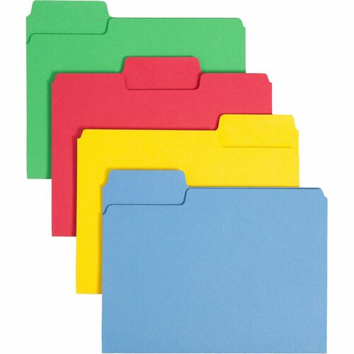 Smead SuperTab 1/3 Tab Cut Letter Recycled Top Tab File Folder - 8 1/2" x 11" - 3/4" Expansion - Top Tab Location - Assorted Position Tab Position - Blue, Green, Yellow, Red - 10% Recycled - 100 / Box