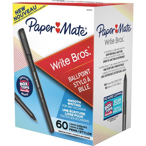 Paper Mate Medium Point Capped Ball Point - Medium Pen Point - Black - Black Barrel - 60 / Box - Ballpoint Stick Pens - PAP4621401C