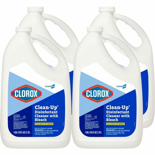 CloroxPro™ Clean-Up Disinfectant Cleaner with Bleach Refill - Liquid - 128 fl oz (4 quart) - Original Scent - 4 / Carton - Clear, Pale Yellow