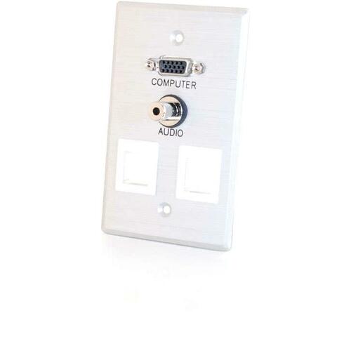 C2G VGA + 3.5mm Audio Pass Through Single Gang Wall Plate w/ 2 Keystones-Brushed Aluminum - 1-gang - 1 x Mini-phone Port(s) - 1 x VGA Port(s)