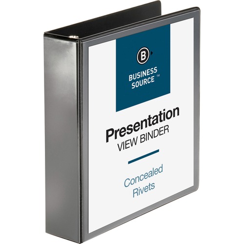 Business Source Round Ring Standard View Binders - 2" Binder Capacity - Letter - 8 1/2" x 11" Sheet Size - 475 Sheet Capacity - Ring Fastener(s) - 2 Internal Pocket(s) - Black - 499 g - Concealed Rivet, Non Locking Mechanism, Clear Overlay, Sheet Lifter - - Presentation / View Binders - BSN09984
