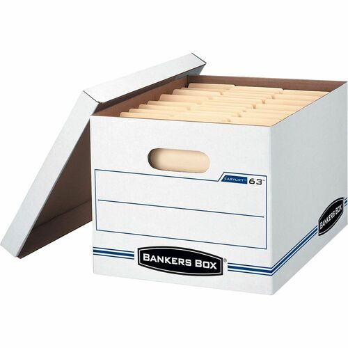 Bankers Box Easylift File Storage Box - Internal Dimensions: 12" Width x 12" Depth x 10" Height - External Dimensions: 12.8" Width x 13.3" Depth x 10.5" Height - 400 lb - Media Size Supported: Letter - Lift-off Closure - Stackable - White, Blue - For File