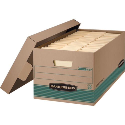 Bankers Box STOR/FILE Recycled File Storage Box - Internal Dimensions: 12" Width x 24" Depth x 10" Height - External Dimensions: 12.9" Width x 25.4" Depth x 10.3" Height - Media Size Supported: Letter - Lift-off Closure - Medium Duty - Stackable - Kraft, 