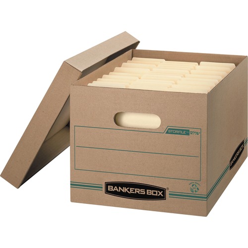 Bankers Box STOR/FILE Recycled File Storage Box - Internal Dimensions: 12" Width x 15" Depth x 10" Height - External Dimensions: 12.5" Width x 16.3" Depth x 10.5" Height - Media Size Supported: Letter, Legal - Lift-off Closure - Basic Duty - Stackable - K