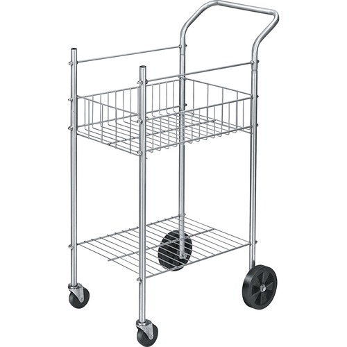 Fellowes Economy Office Cart - 56.70 kg Capacity - 4 Casters - Steel - x 19.5" Width x 26" Depth x 40.3" Height - Silver - 1 Each