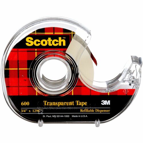 Scotch Multipurpose Adhesive Tape - 36 yd (32.9 m) Length x 0.75" (19.1 mm) Width - 1" (25.40 mm) Core - Glossy - Transparent - Polyolefin Backing - Acrylic Adhesive - Dispenser Included - Handheld Dispenser - Yellowing Resistant, Split Resistant, Dry Res