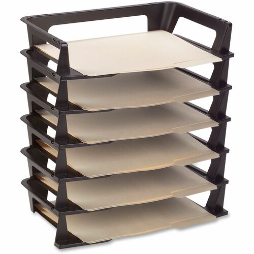 Rubbermaid Regeneration Stacking Letter Trays - 6 Tier(s) - 2.8" Height x 15.3" Width x 9.1" DepthDesktop - Stackable, Collapsible - 70% Recycled - Black - Plastic - 6 / Pack