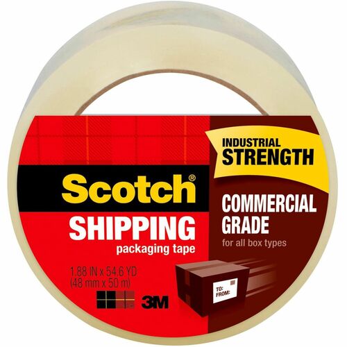 Scotch Commercial-Grade Shipping/Packaging Tape - 54.60 yd Length x 1.88" Width - 3.1 mil Thickness - 3" Core - Synthetic Rubber Resin - For Sealing, Splicing - 48 / Carton - Clear