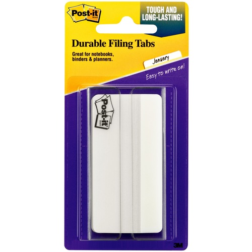 Post-it® Durable Tabs - 1.50" Tab Height x 3" Tab Width - Removable - White Tab(s) - 50 / Pack