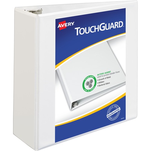 Avery® TouchGuard View 3 Ring Binder - 4" Binder Capacity - Letter - 8 1/2" x 11" Sheet Size - 760 Sheet Capacity - 3 x Slant Ring Fastener(s) - 4 Pocket(s) - Polypropylene - Recycled - Pocket, Durable, Antimicrobial, Heavy Duty - 1 Each