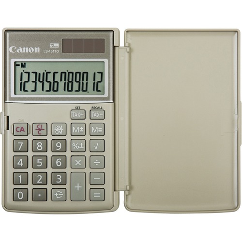 Canon LS154TG Handheld Calculator - 12 Digits - LCD - Battery/Solar Powered - 0.4" x 4.8" x 3.1" - Ebony - Plastic - 1 Each