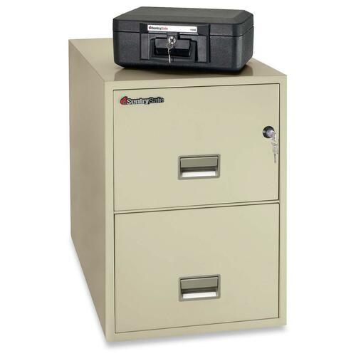 Sentry Safe Vertical Fire File Cabinet - 2-Drawer - 19.6" x 25" x 27.6" - 2 x Drawer(s) for File - Legal - Security Lock, Fire Proof, Label Holder, Recessed Handle - Putty