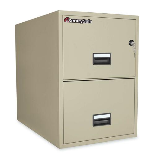 Sentry Safe Vertical Fire File Cabinet - 2-Drawer - 19.6" x 31" x 27.6" - 2 x Drawer(s) for File - Legal - Vertical - Fire Proof, Security Lock, Recessed Handle, Label Holder - Putty