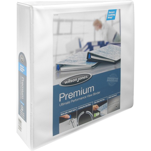 Wilson Jones Extra Durable Hinge Ultra-Duty View Binder - 2" Binder Capacity - Letter - 8 1/2" x 11" Sheet Size - Round Ring Fastener(s) - White - 1.60 lb - Gap-free Ring, Locking Ring, One Touch Ring, Stacked Pocket, Copy Safe, Non-stick - 1 Each