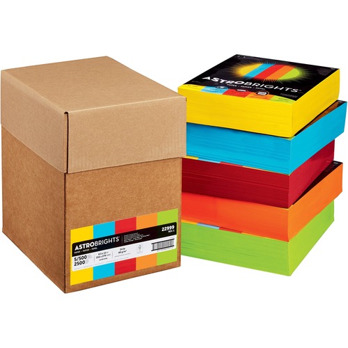 Astrobrights Inkjet, Laser Colored Paper - Solar Yellow, Lunar Blue, Re-entry Red, Cosmic Orange, Terra Green - Letter - 8 1/2" x 11" - 24 lb Basis Weight - 2500 / Carton - FSC