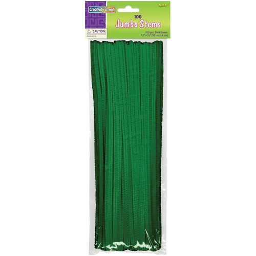 Creativity Street Jumbo Assorted Chenille Stems - Craft, Classroom Activities - 15" Height x 236.2 mil Thickness x 12" Length - Green - Polyester - 100 / Pack