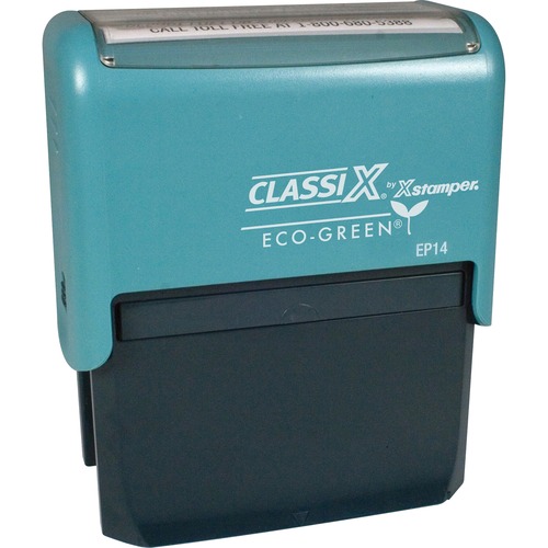 Xstamper ClassiX ECO Self-inking Message Stamp - Custom Message Stamp - 1.44" Impression Width x 2.94" Impression Length - Black - Plastic - Recycled - 1 Each