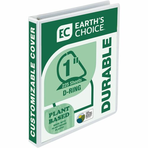 Samsill Earth's Choice Plant-based Durable View Binder - 1" Binder Capacity - Letter - 8 1/2" x 11" Sheet Size - 225 Sheet Capacity - D-Ring Fastener(s) - 2 Pocket(s) - Plastic, Chipboard - White - 10.72 oz - Recycled - Archival-safe, Clear Overlay, Reusa