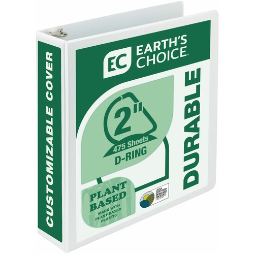 Samsill Earth's Choice Plant-based Durable View Binder - 2" Binder Capacity - Letter - 8 1/2" x 11" Sheet Size - 475 Sheet Capacity - D-Ring Fastener(s) - 2 Pocket(s) - Plastic, Chipboard - White - 1.13 lb - Recycled - Archival-safe, Clear Overlay, Reusab