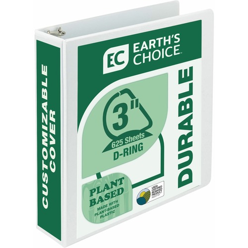 Samsill Earth's Choice Plant-Based 3 Inch 3 Ring View Binder - White - 3" Binder Capacity - Letter - 8 1/2" x 11" Sheet Size - 625 Sheet Capacity - D-Ring Fastener(s) - 2 Pocket(s) - Plastic, Chipboard - White - 1.33 lb - Recycled - Archival-safe, Clear O