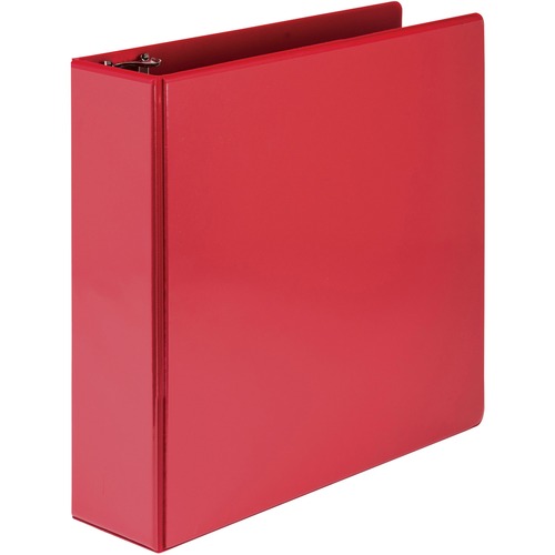 Samsill Economy 3" Round Ring View Binders - 3" Binder Capacity - Letter - 8 1/2" x 11" Sheet Size - 550 Sheet Capacity - 3 x Round Ring Fastener(s) - 2 Internal Pocket(s) - Polypropylene, Chipboard - Red - 1.33 lb - Recycled - Exposed Rivet, Clear Overla