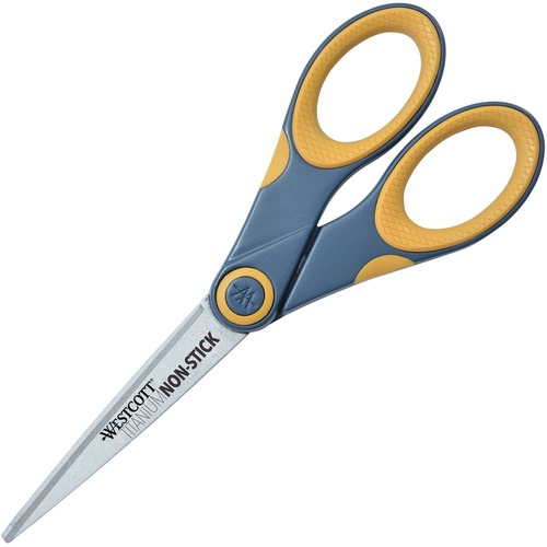 Westcott 7" Titanium Bonded Non-stick Scissors - 7" Overall Length - Straight-left/right - Titanium - Pointed Tip - Yellow - 1 Each