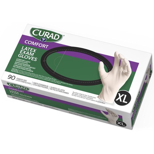 Curad Powder Free Latex Exam Gloves - X-Large Size - White - Textured - For Healthcare Working - 90 / Box