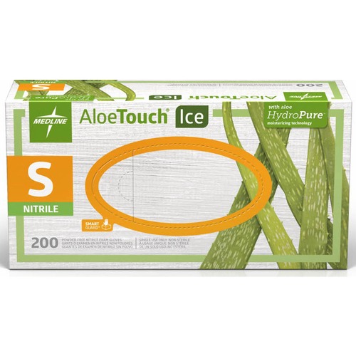 Medline Aloetouch Ice Nitrile Gloves - Small Size - Latex-free, Textured - For Healthcare Working - 200 / Box
