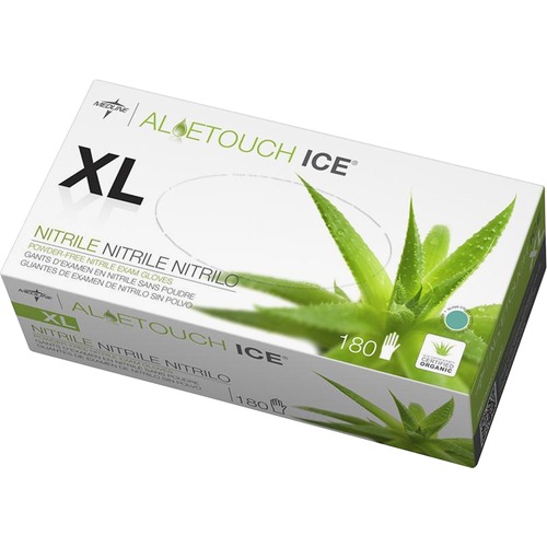 Medline Aloetouch Ice Nitrile Gloves - X-Large Size - Latex-free, Textured - For Healthcare Working - 180 / Box