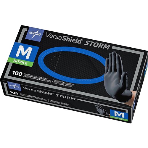 Medline VersaShield STORM Nonsterile Nitrile Gloves - Medium Size - Black - Textured, Latex-free - For Healthcare Working - 100 / Box