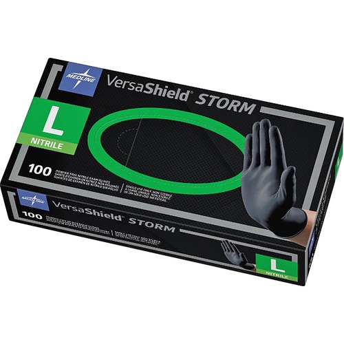 Medline VersaShield STORM Nonsterile Nitrile Gloves - Large Size - Black - Textured, Latex-free - For Healthcare Working - 100 / Box