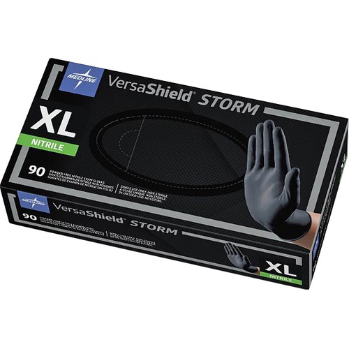 Medline VersaShield STORM Nonsterile Nitrile Gloves - X-Large Size - Black - Textured, Latex-free - For Healthcare Working - 90 / Box
