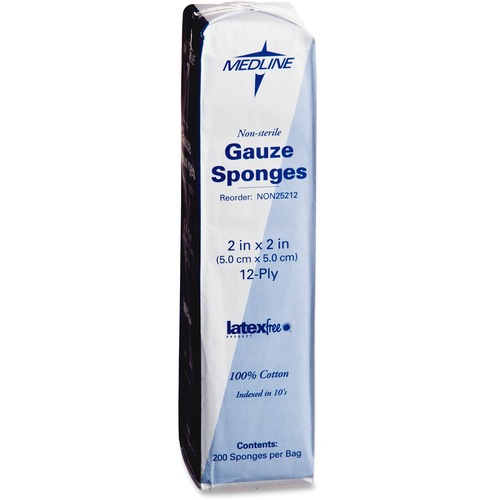 Medline Nonsterile Woven Gauze Sponges - 12 Ply - 2" x 2" - 200/Box - White
