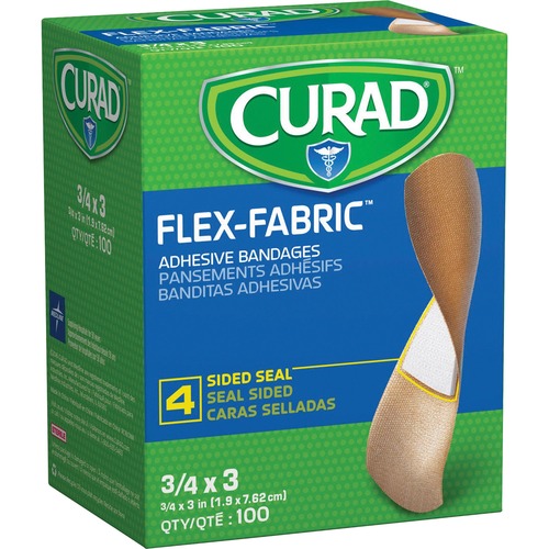Curad Comfort Cloth Adhesive Fabric Bandages - 0.75" x 3" - 100/Box - Tan