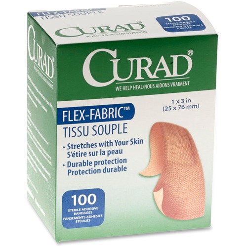 Medline Comfort Cloth Adhesive Fabric Bandages - 1" Width x 3" Length - Tan - 100 / Box