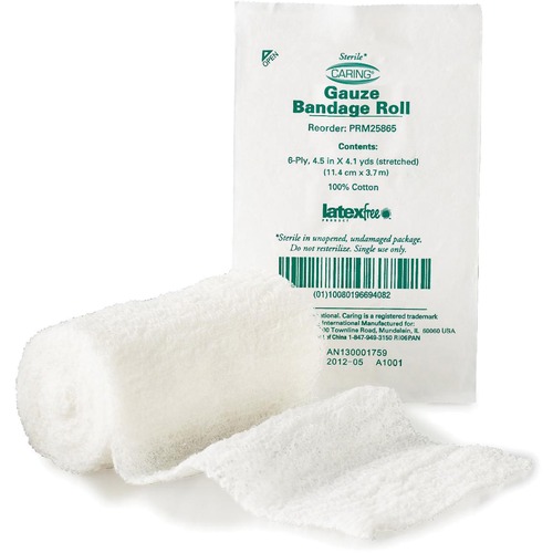 Medline Sterile Gauze Bandage Roll - 6 Ply - 4.50" x 12.30 ft - 100/Box - White