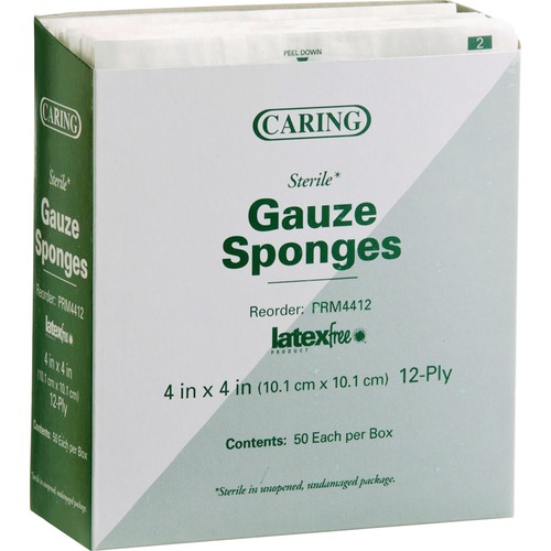 Medline Sterile Gauze Sponges - 12 Ply - 4" Width x 4" Length - White - 50 / Box