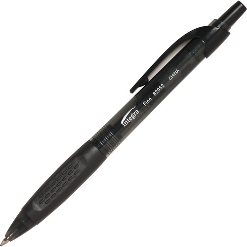Integra 82952 Retractable Ballpoint Pens - Fine Pen Point - Retractable - Black - Black, Transparent Barrel - 1 Dozen