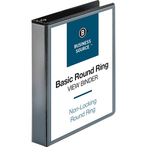 Business Source Round-ring View Binder - 1 1/2" Binder Capacity - Letter - 8 1/2" x 11" Sheet Size - 350 Sheet Capacity - Fastener(s): Round Ring - Pocket(s): 2, Internal - Polypropylene, Chipboard - Black - Wrinkle-free, Gap-free Ring, Clear Overlay, Non