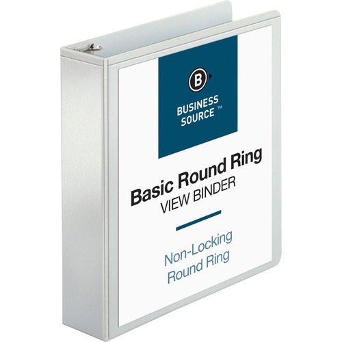 Business Source Round-ring View Binder - 2" Binder Capacity - Letter - 8 1/2" x 11" Sheet Size - 475 Sheet Capacity - Fastener(s): Round Ring - Pocket(s): 2, Internal - Polypropylene, Chipboard - White - Wrinkle-free, Gap-free Ring, Clear Overlay, Non Loc