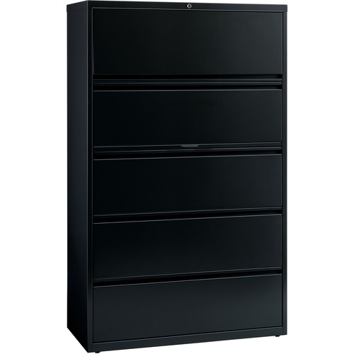 Lorell Telescoping Suspension Lateral Files - 5-Drawer - 42" x 18.6" x 67.7" - 5 x Drawer(s) for File - Letter, Legal, A4 - Lateral - Interlocking, Label Holder, Leveling Glide, Ball-bearing Suspension - Black - Recycled = LLR60550